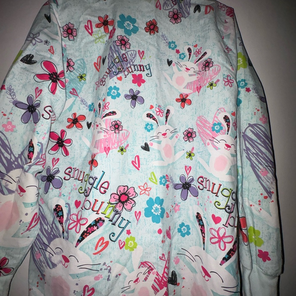 Light Blue Bunny Print Scrub Jacket - Snuggle Bunny Style - Picture 2 of 4